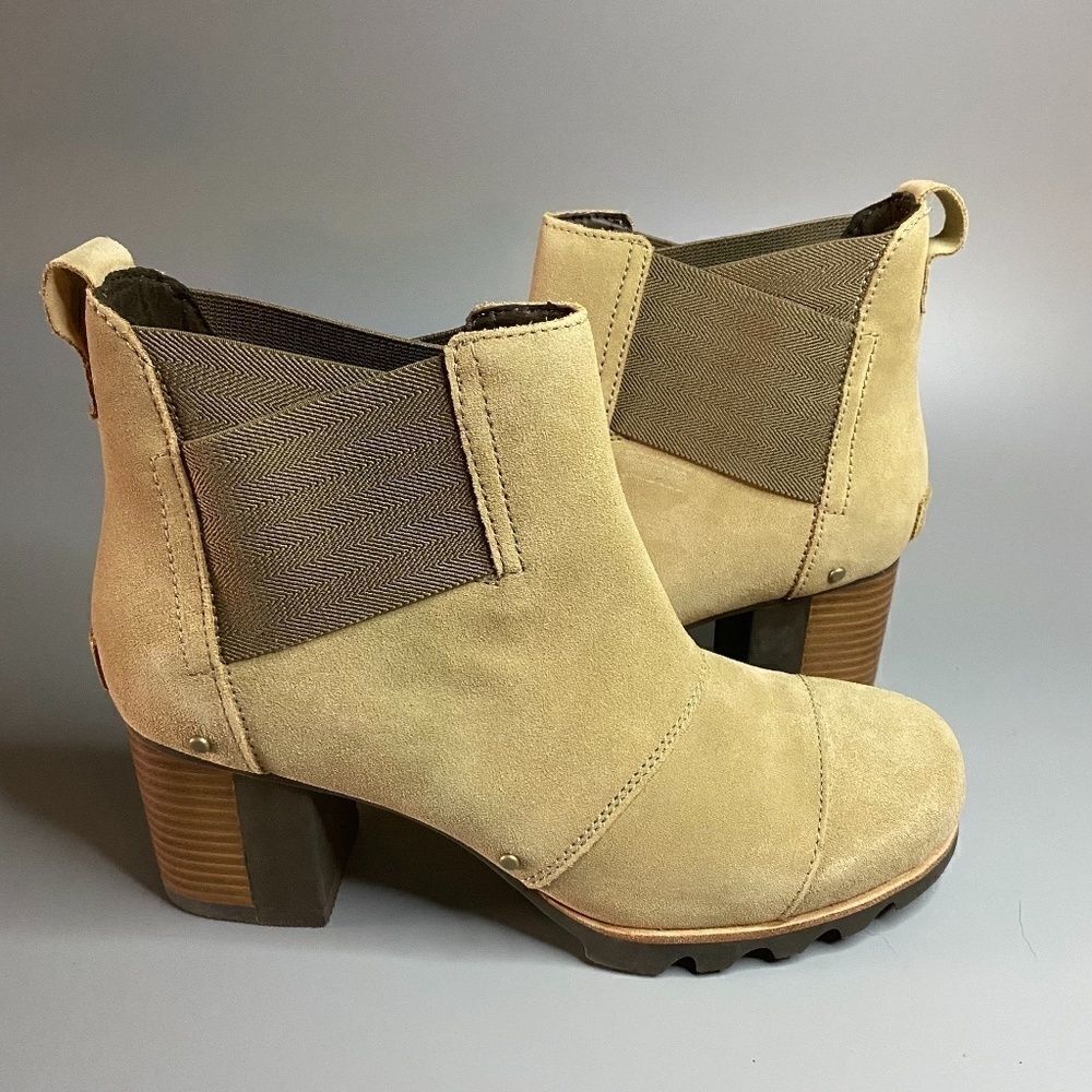 Sorel Addington Chelsea Block Heel Ankle Boots Sandy Tan Kettle 9.5